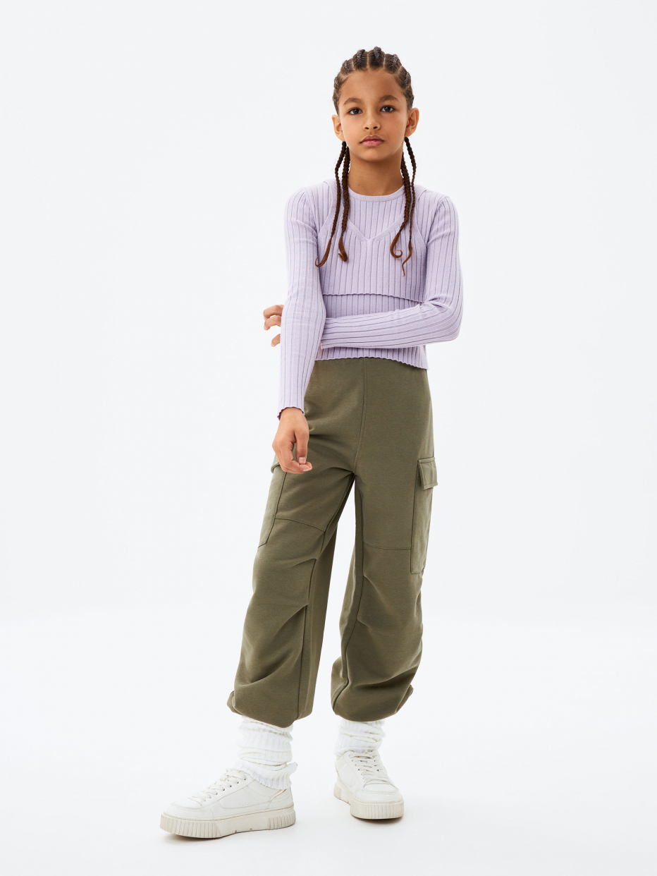 Трикотажные брюки карго для девочек, фото - 1