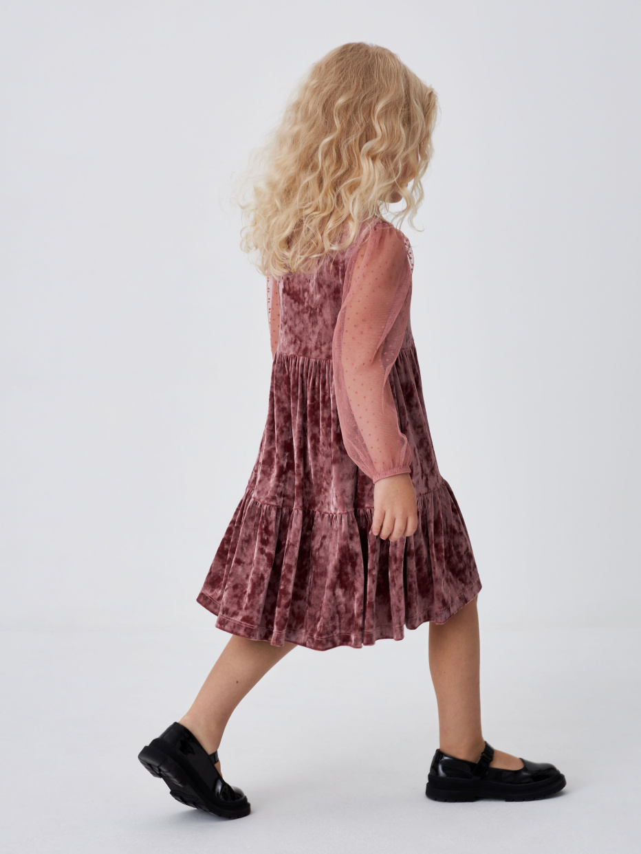 Ярусное бархатное платье для девочек, фото - 4