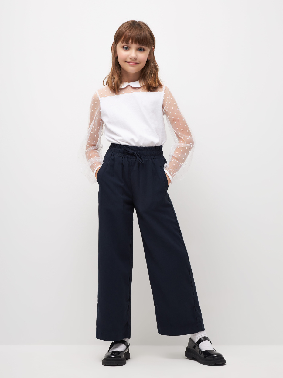 Широкие школьные брюки для девочек цвет: темно-синий, артикул: 2808051529 –купить в интернет-магазине sela