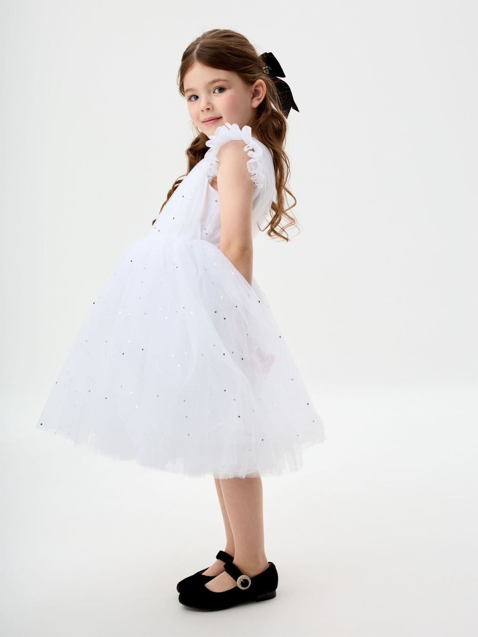 Белое пышное платье с пайетками для девочек, фото - 1