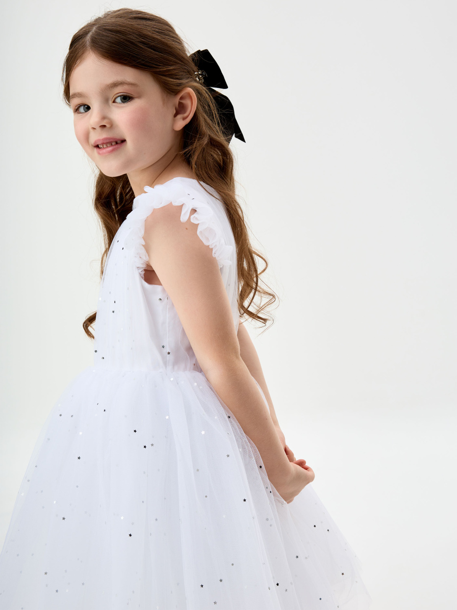 Белое пышное платье с пайетками для девочек, фото - 2