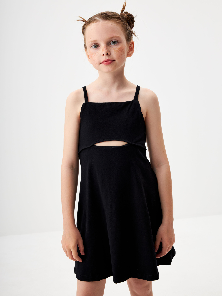 Трикотажное платье с вырезом для девочек, фото - 1