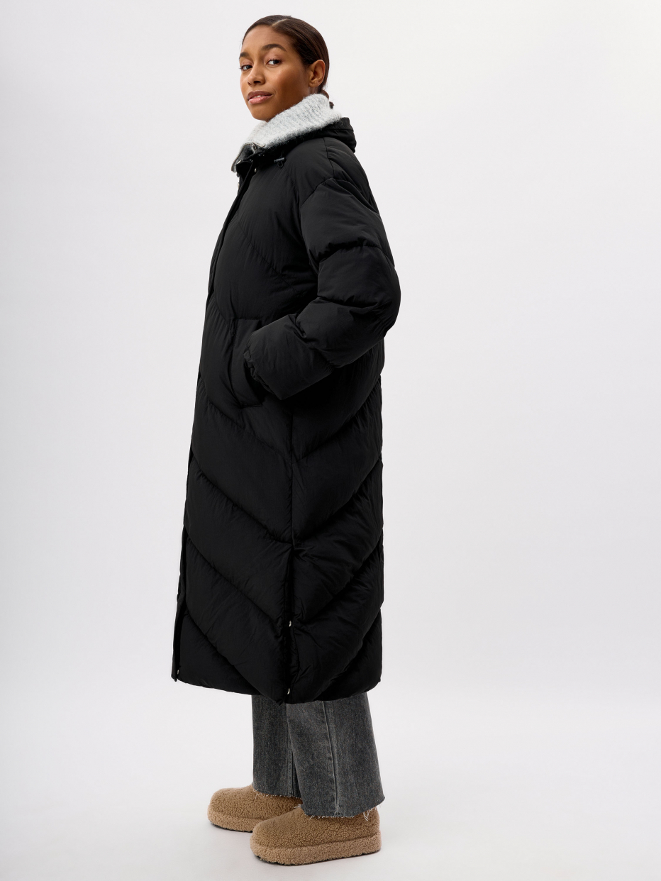 Длинное стеганое пальто с воротником, фото - 3