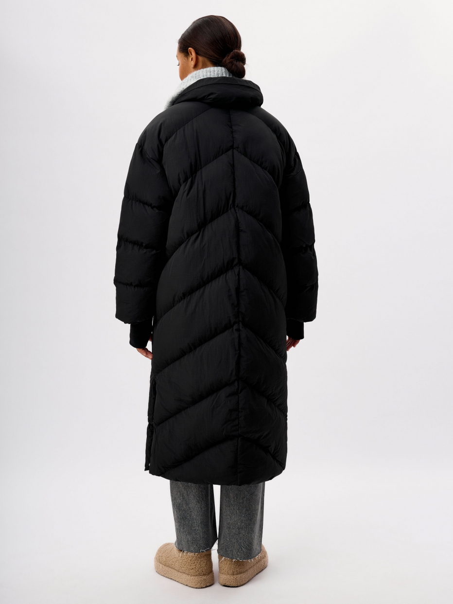Длинное стеганое пальто с воротником, фото - 4