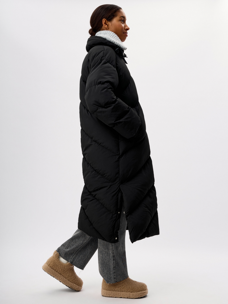 Длинное стеганое пальто с воротником, фото - 5