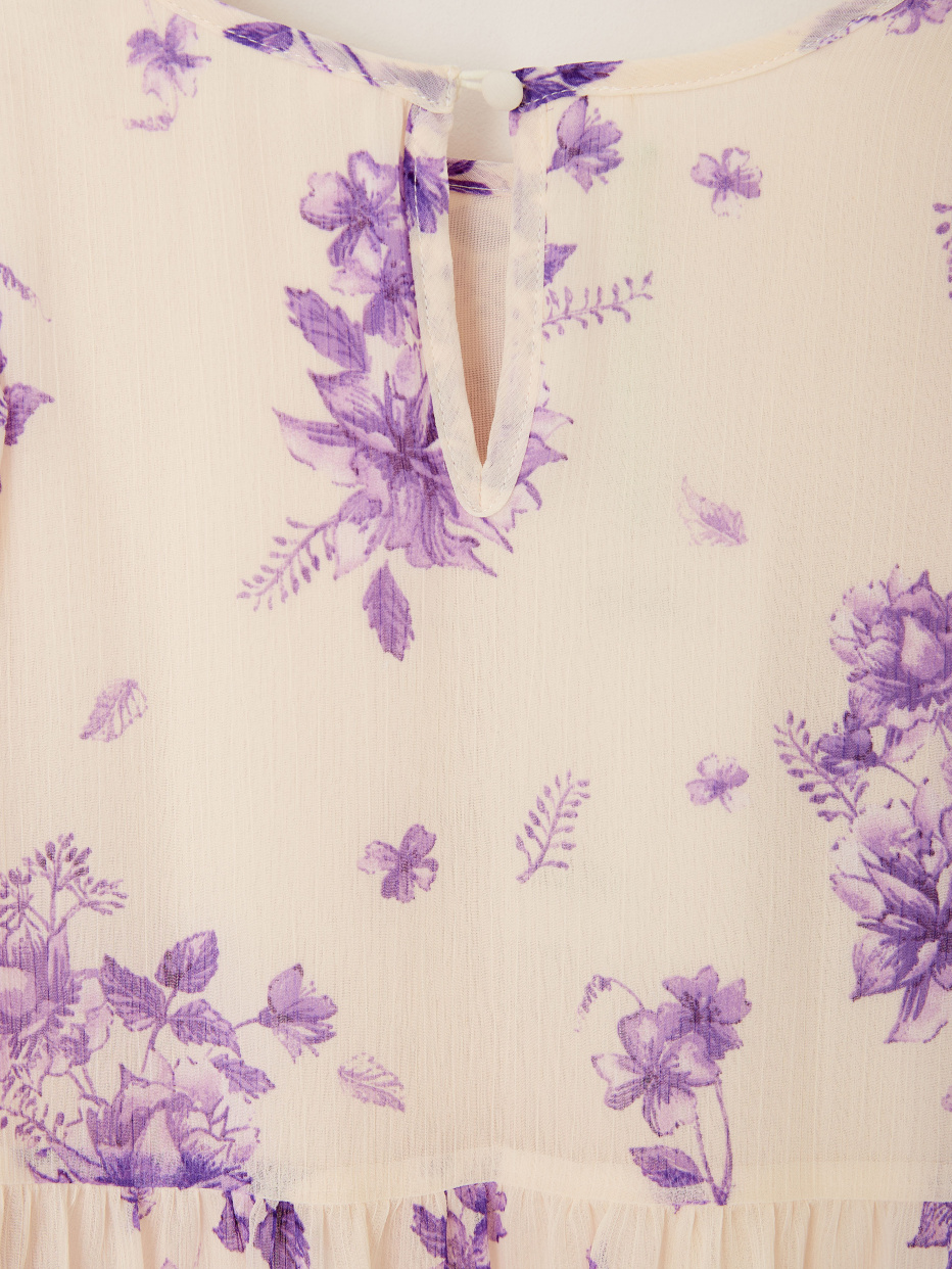 Ярусное платье с цветочным принтом для девочек, фото - 3