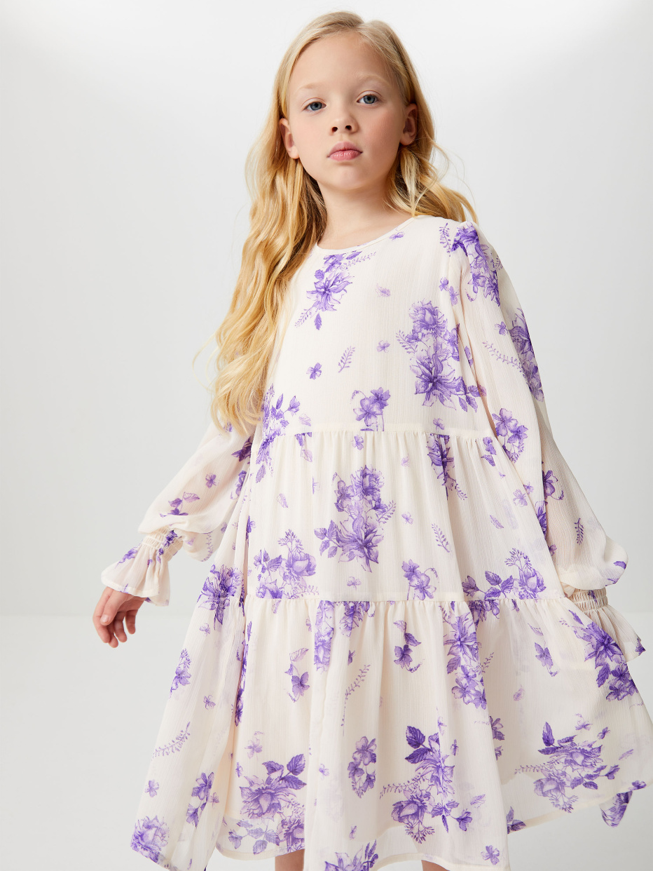 Ярусное платье с цветочным принтом для девочек, фото - 5