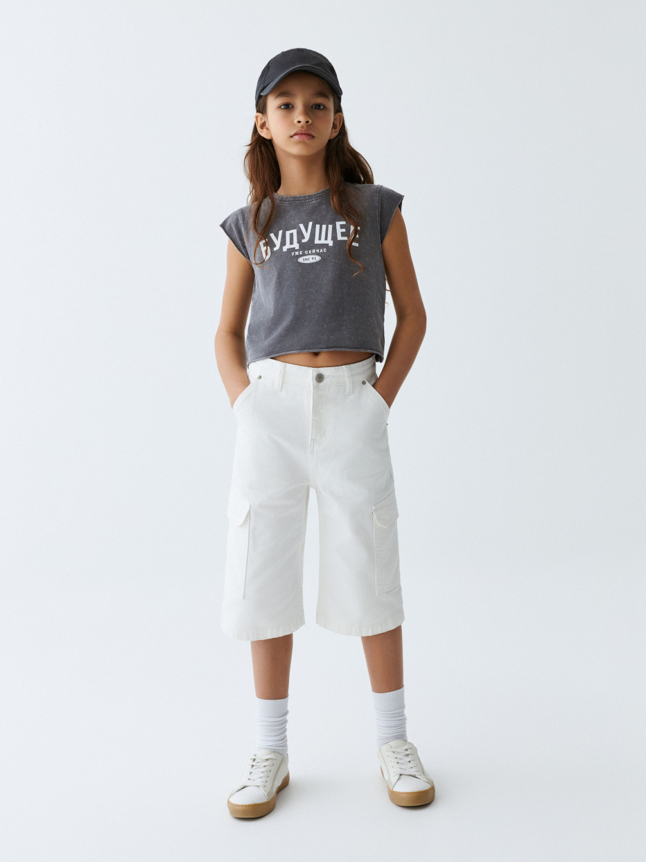 Удлиненные шорты карго для девочек, фото - 1