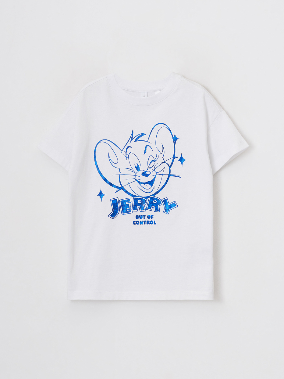 Белая футболка с принтом Tom and Jerry для девочек, фото - 2