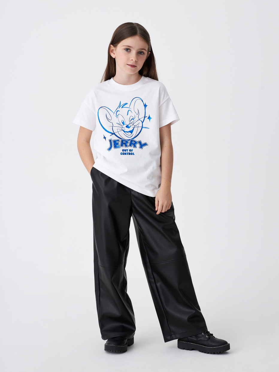 Белая футболка с принтом Tom and Jerry для девочек, фото - 5