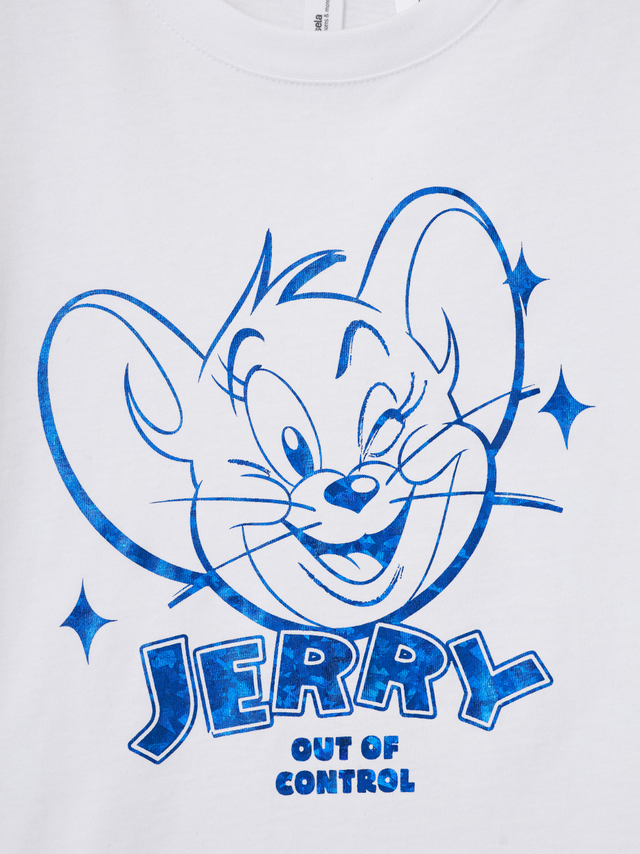 Белая футболка с принтом Tom and Jerry для девочек, фото - 3