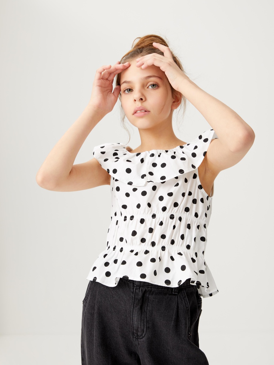 Хлопковая блузка со сборками для девочек, фото - 1