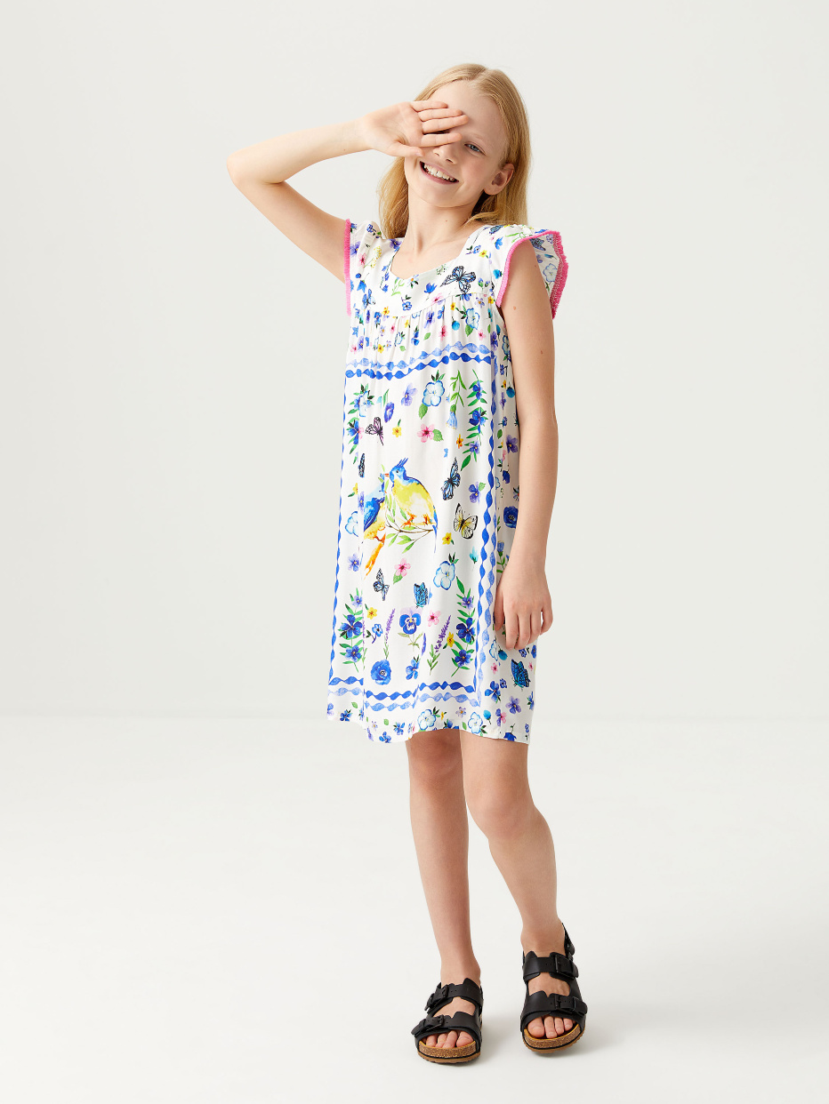 Вискозное платье с принтом для девочек, фото - 1