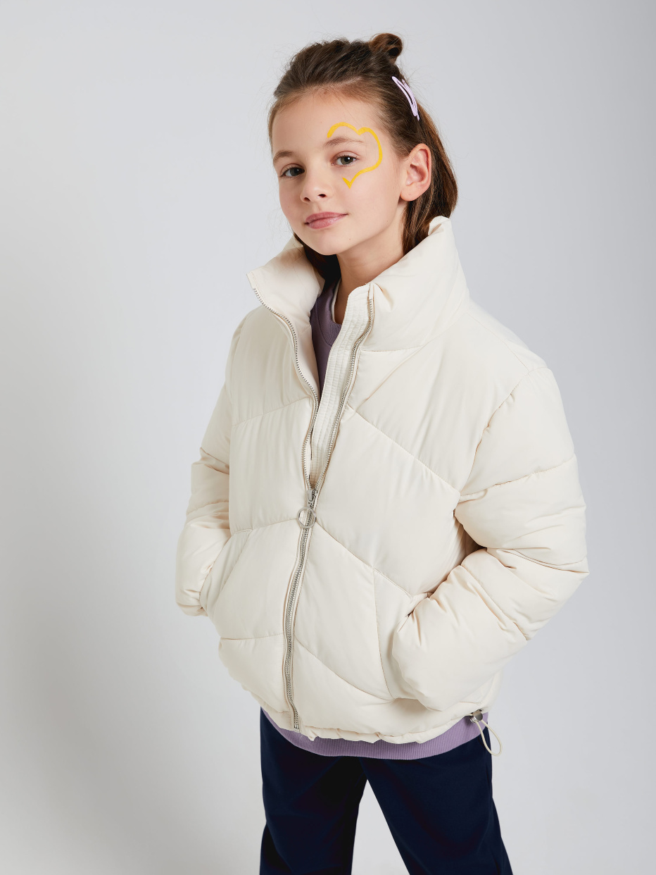 Короткая куртка с воротником для девочек, фото - 1