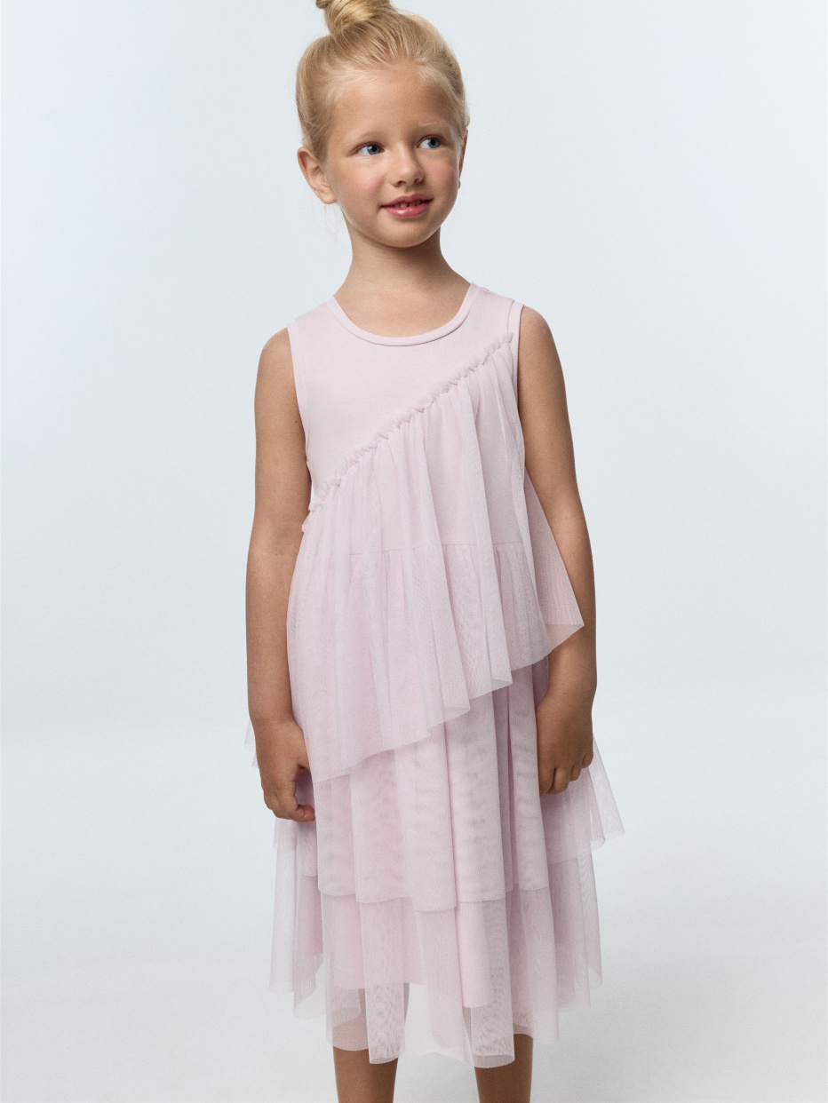 Комбинированное ярусное платье для девочек, фото - 7