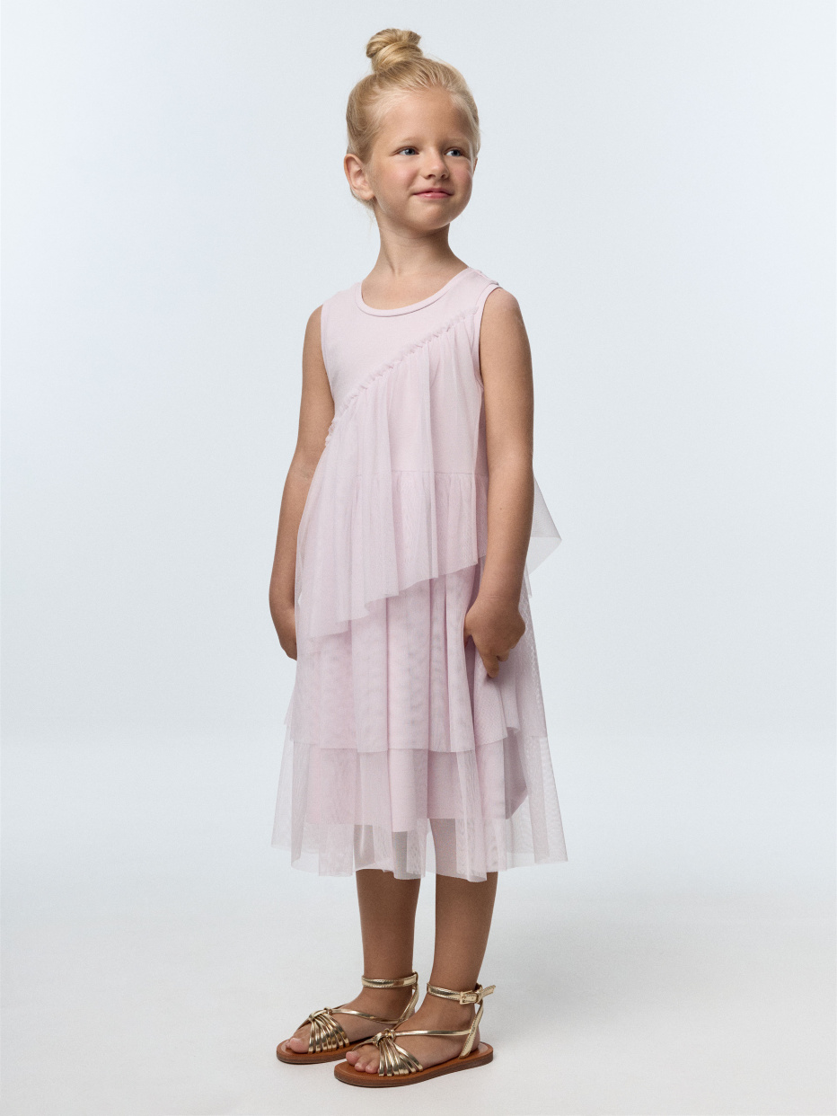 Комбинированное ярусное платье для девочек, фото - 2