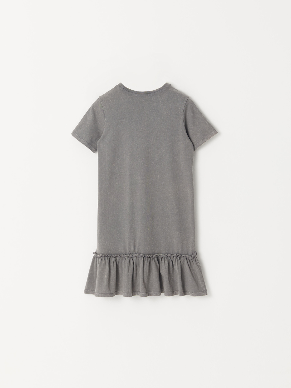 Платье-футболка с эффектом стирки и принтом для девочек, фото - 4