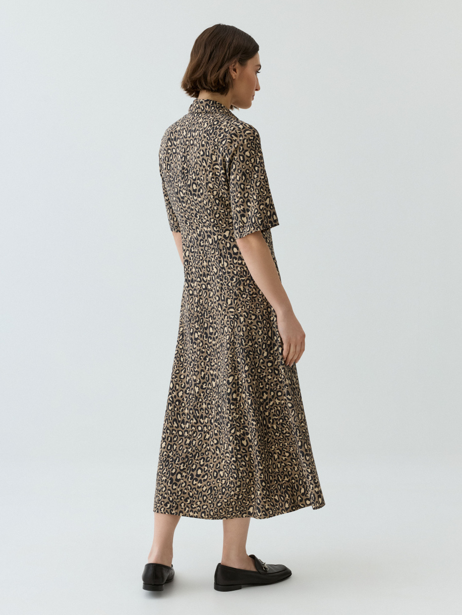Леопардовое платье миди с воротником, фото - 3