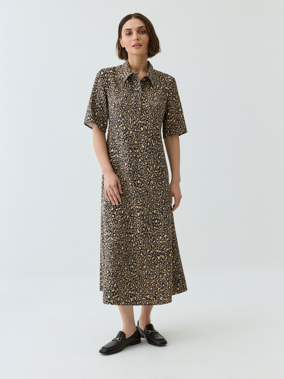 Леопардовое платье миди с воротником, фото - 4
