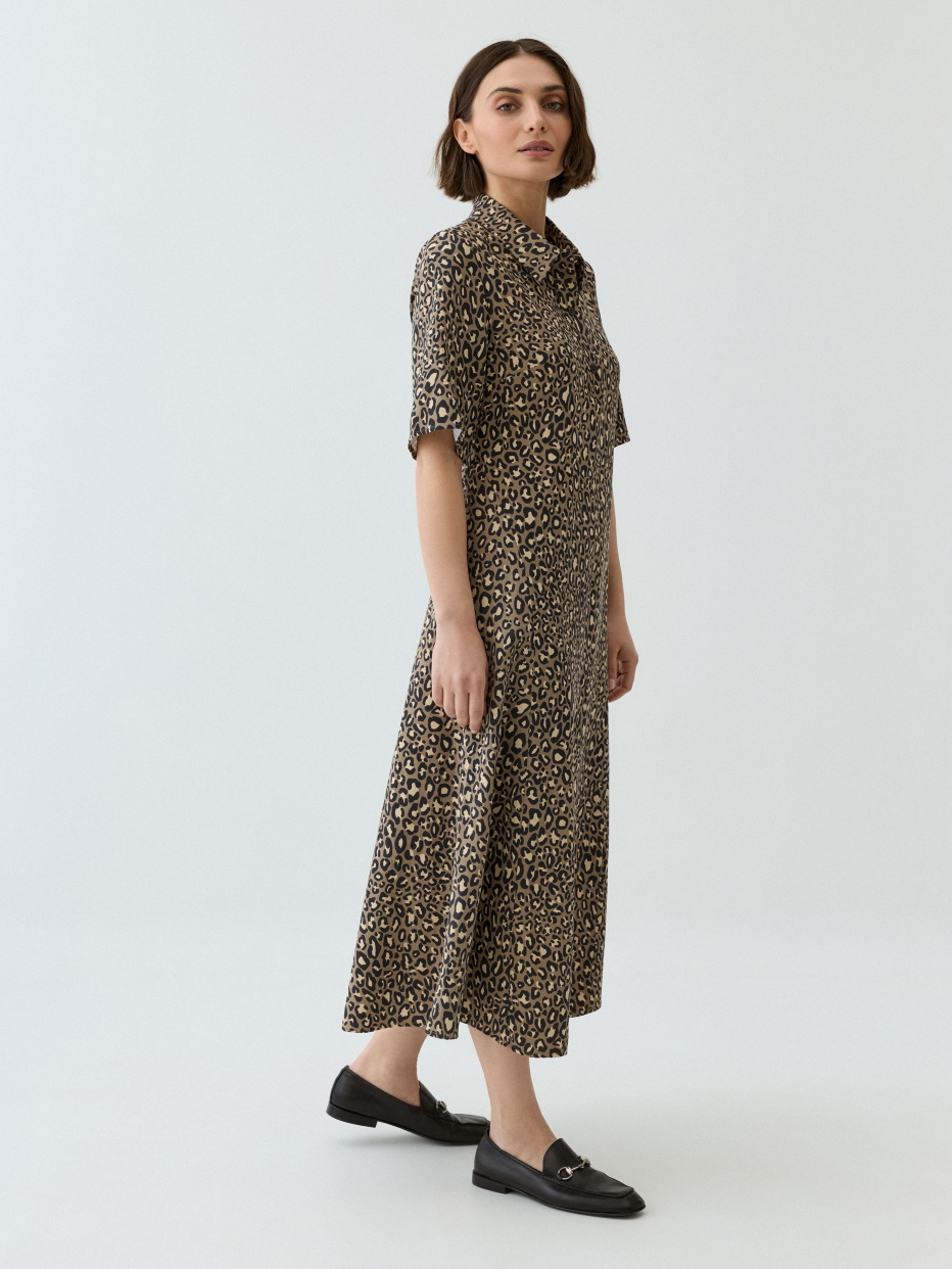 Леопардовое платье миди с воротником, фото - 5