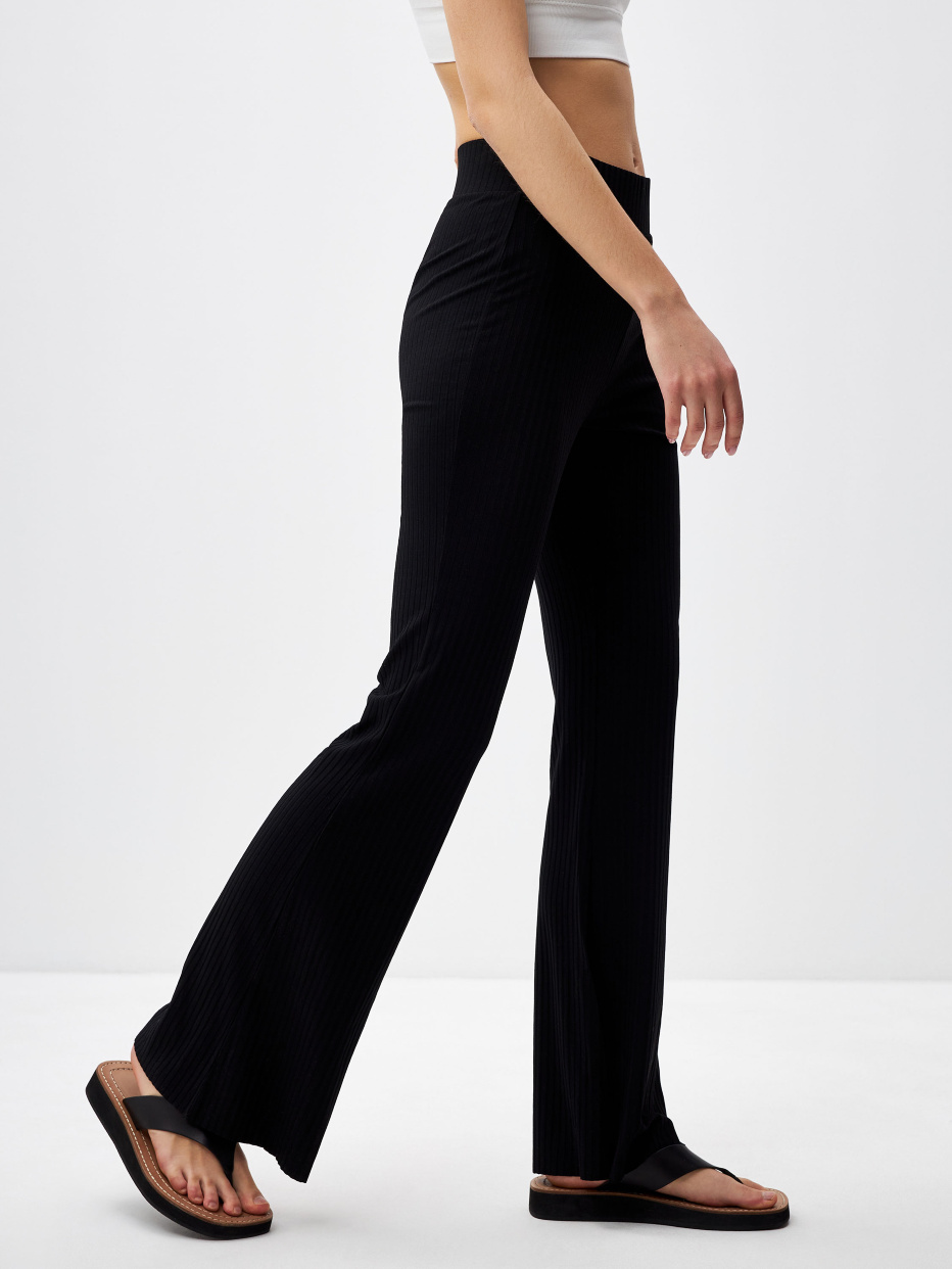 Трикотажные брюки клеш в рубчик цвет: черный, артикул: 3805011534 – купитьв интернет-магазине sela