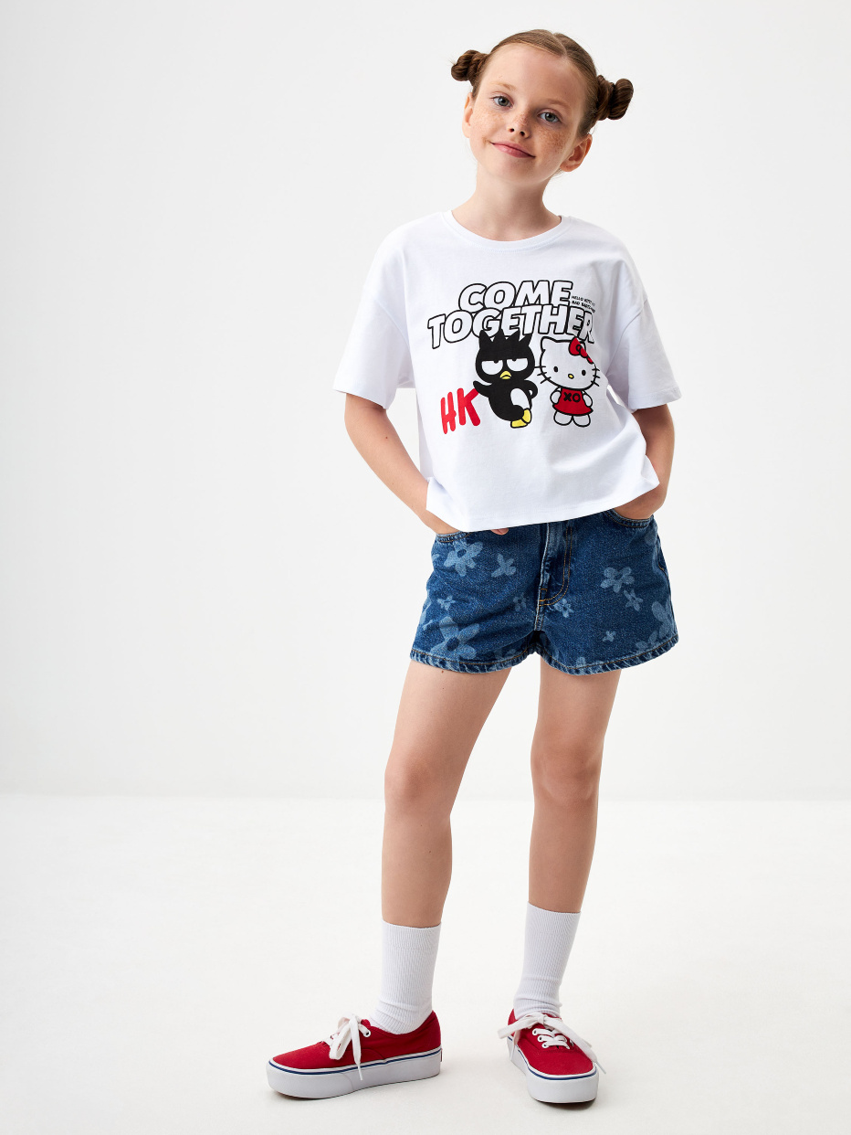 Укороченная футболка с принтом Hello Kitty для девочек, фото - 2