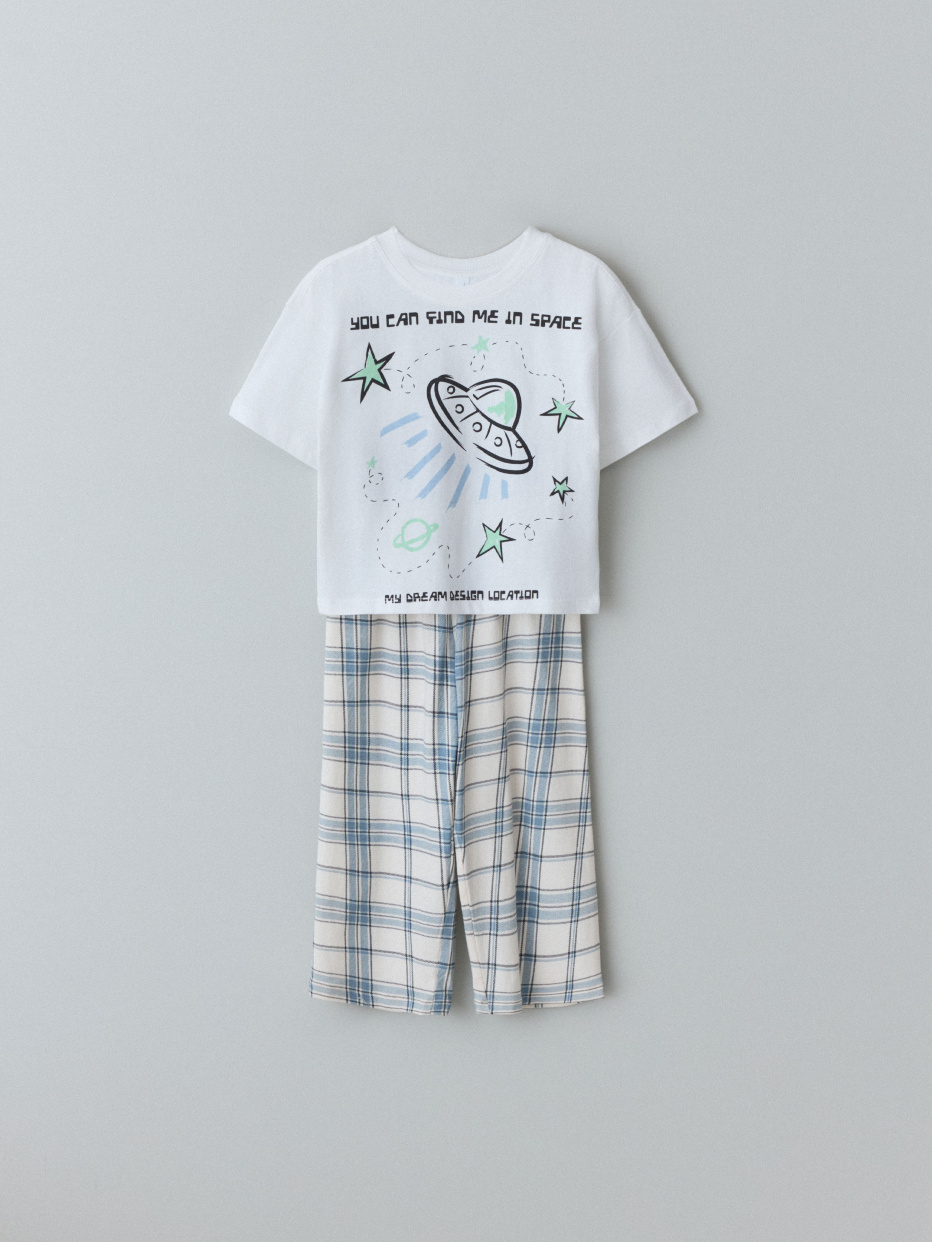 Пижама с брюками в клетку для мальчиков, фото - 1