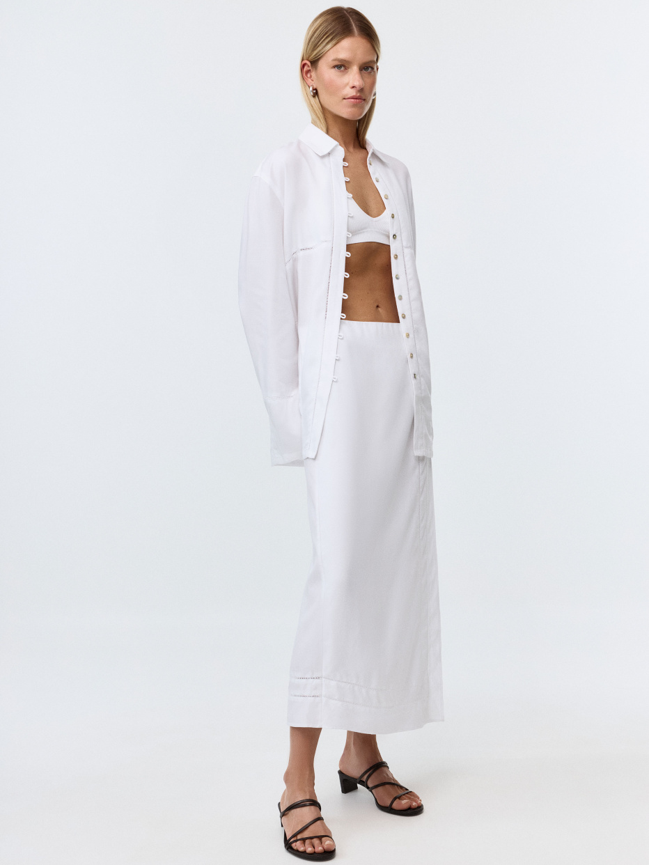 Белая юбка на запах из лиоцелла и льна премиум качества, фото - 1