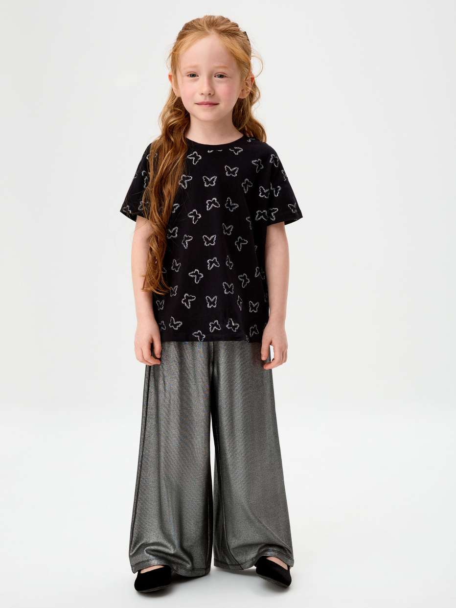 Широкие брюки с эффектом металлик для девочек, фото - 1