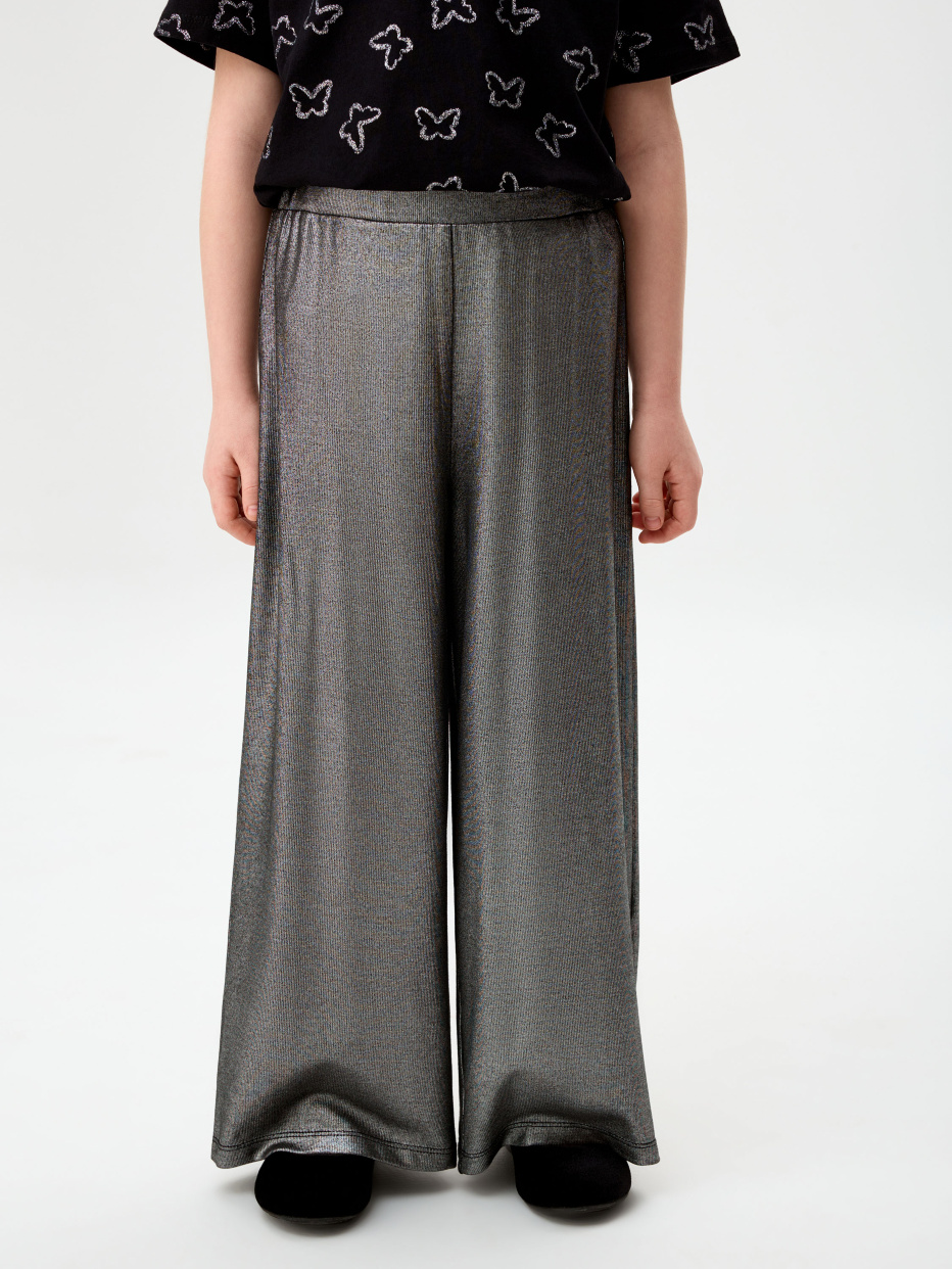 Широкие брюки с эффектом металлик для девочек, фото - 2