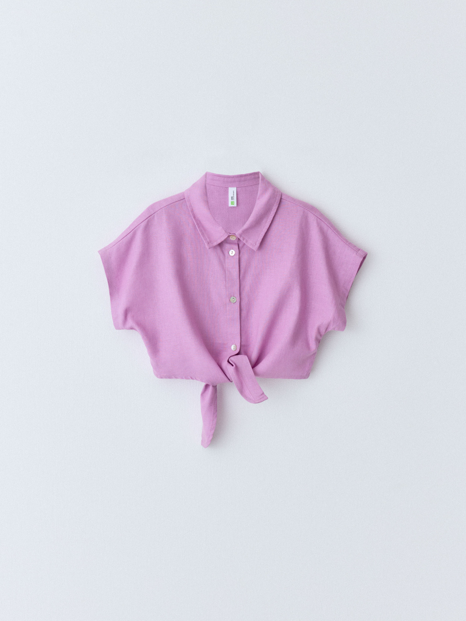 Блузка из смесового льна с узлом для девочек, фото - 3