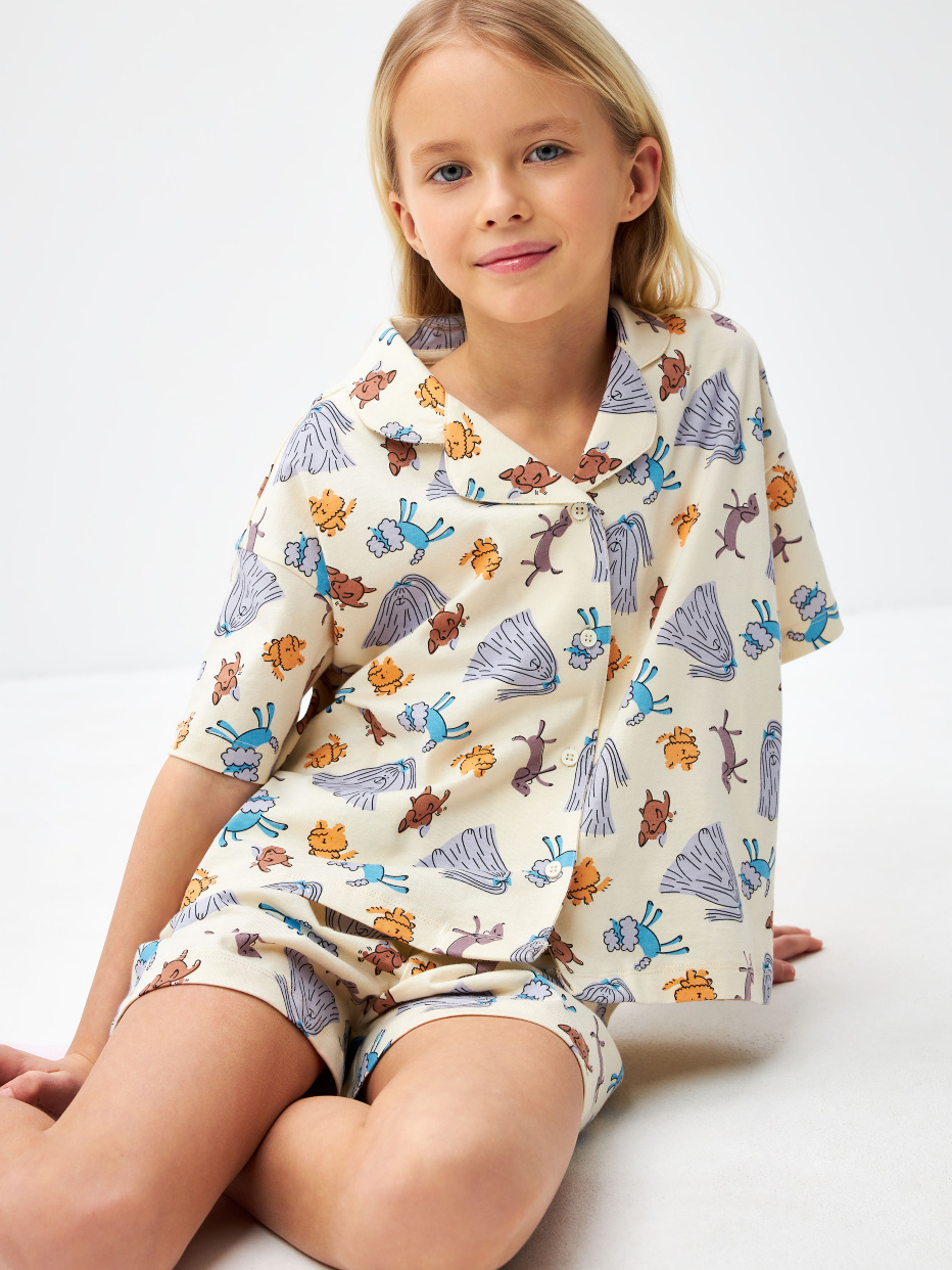 Трикотажная пижама с принтом для девочек, фото - 3