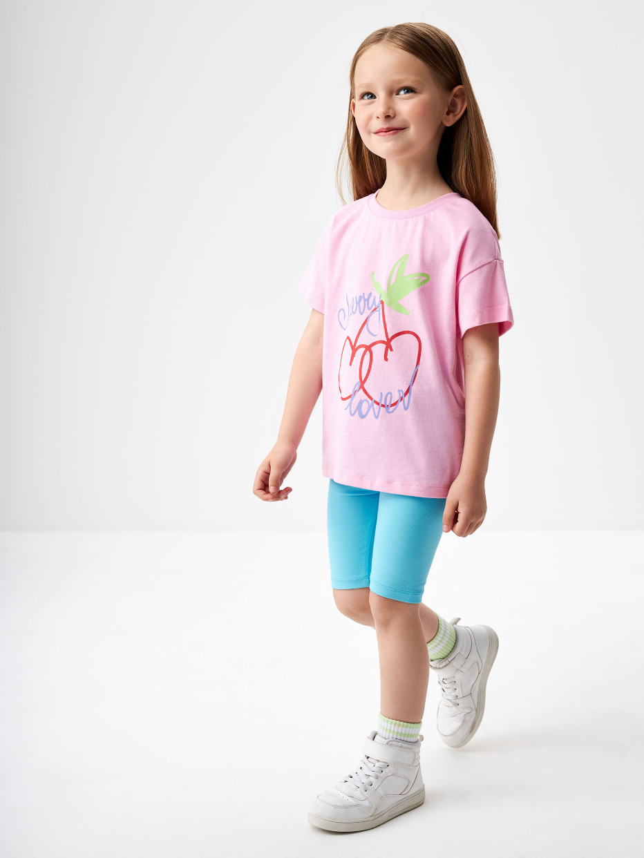Комплект из футболки и велосипедок для девочек, фото - 1