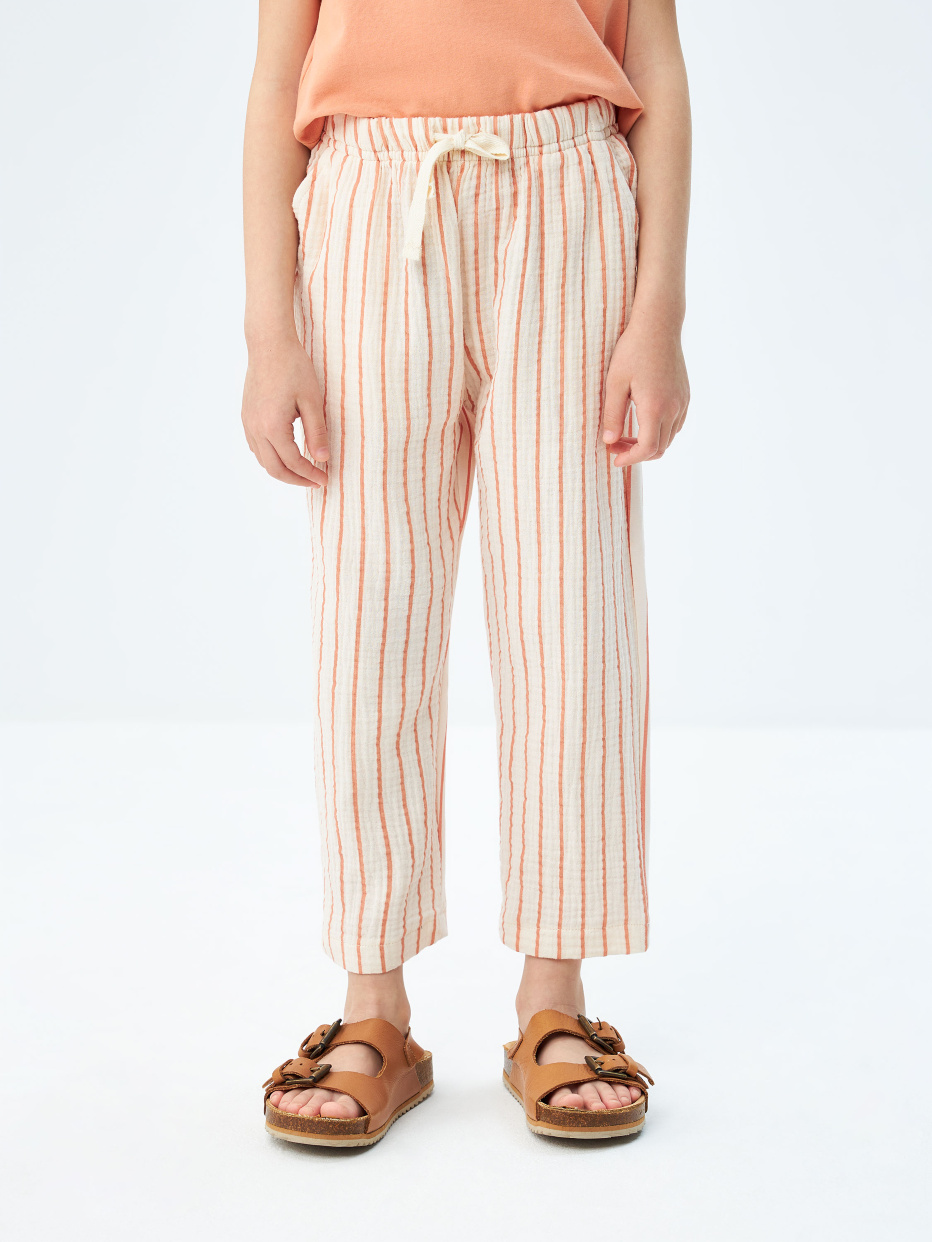 Комбинированные брюки из муслина для девочек, фото - 2