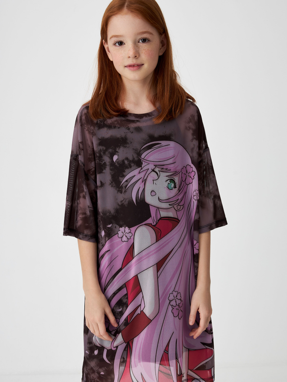 Платье-футболка с принтом аниме для девочек, фото - 1
