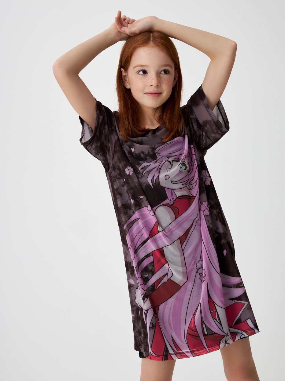 Платье-футболка с принтом аниме для девочек, фото - 6