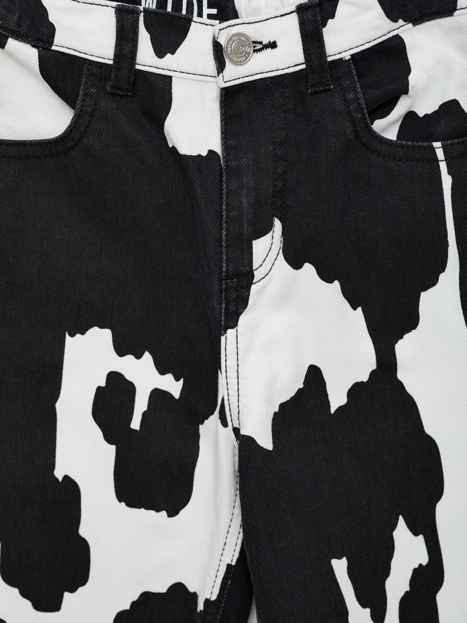 Широкие джинсы с коровьим принтом для девочек, фото - 4