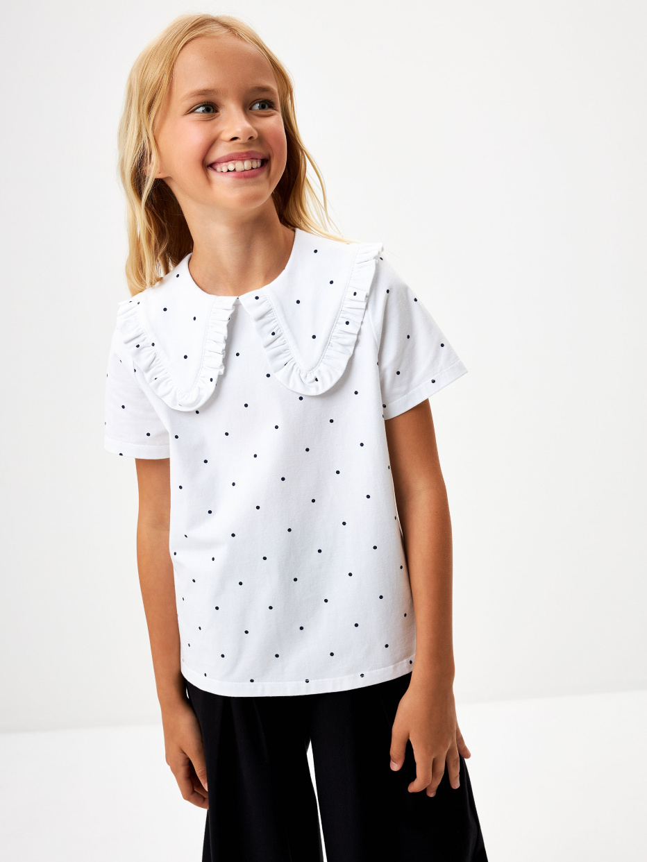 Трикотажная футболка с воротником для девочек, фото - 1