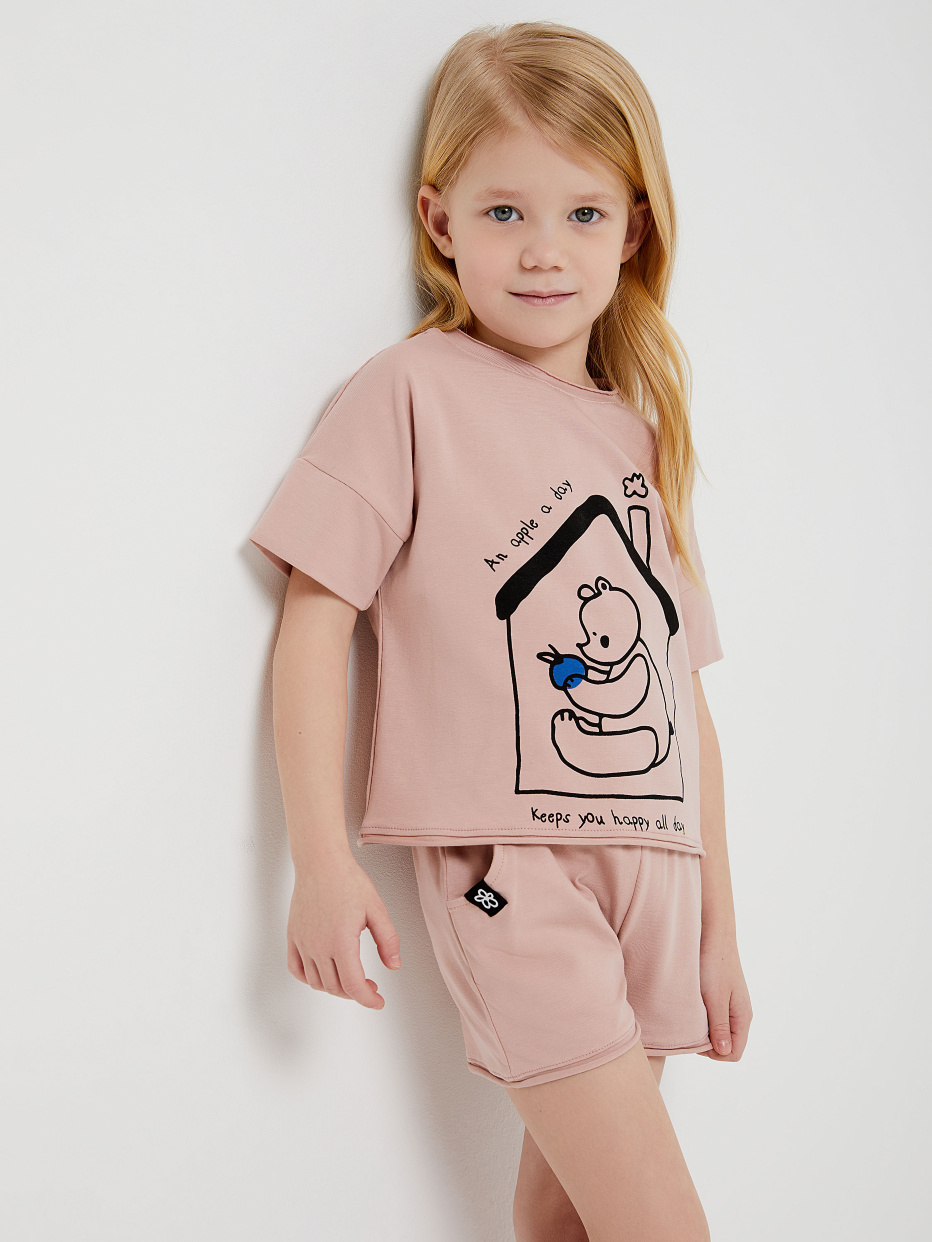 Трикотажная пижама с принтом для девочек, фото - 5