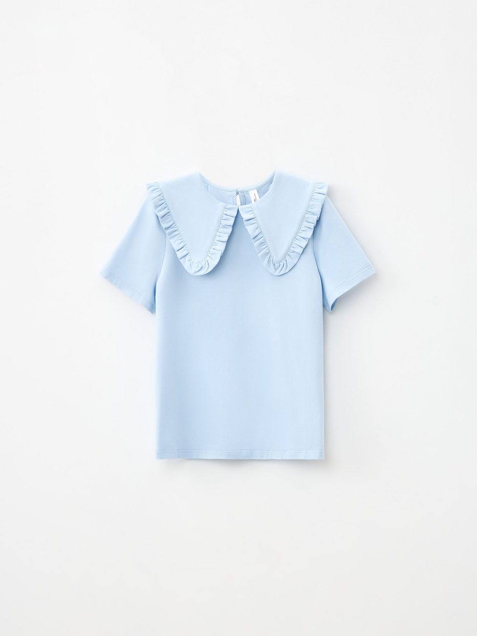 Трикотажная футболка с воротником для девочек, фото - 4
