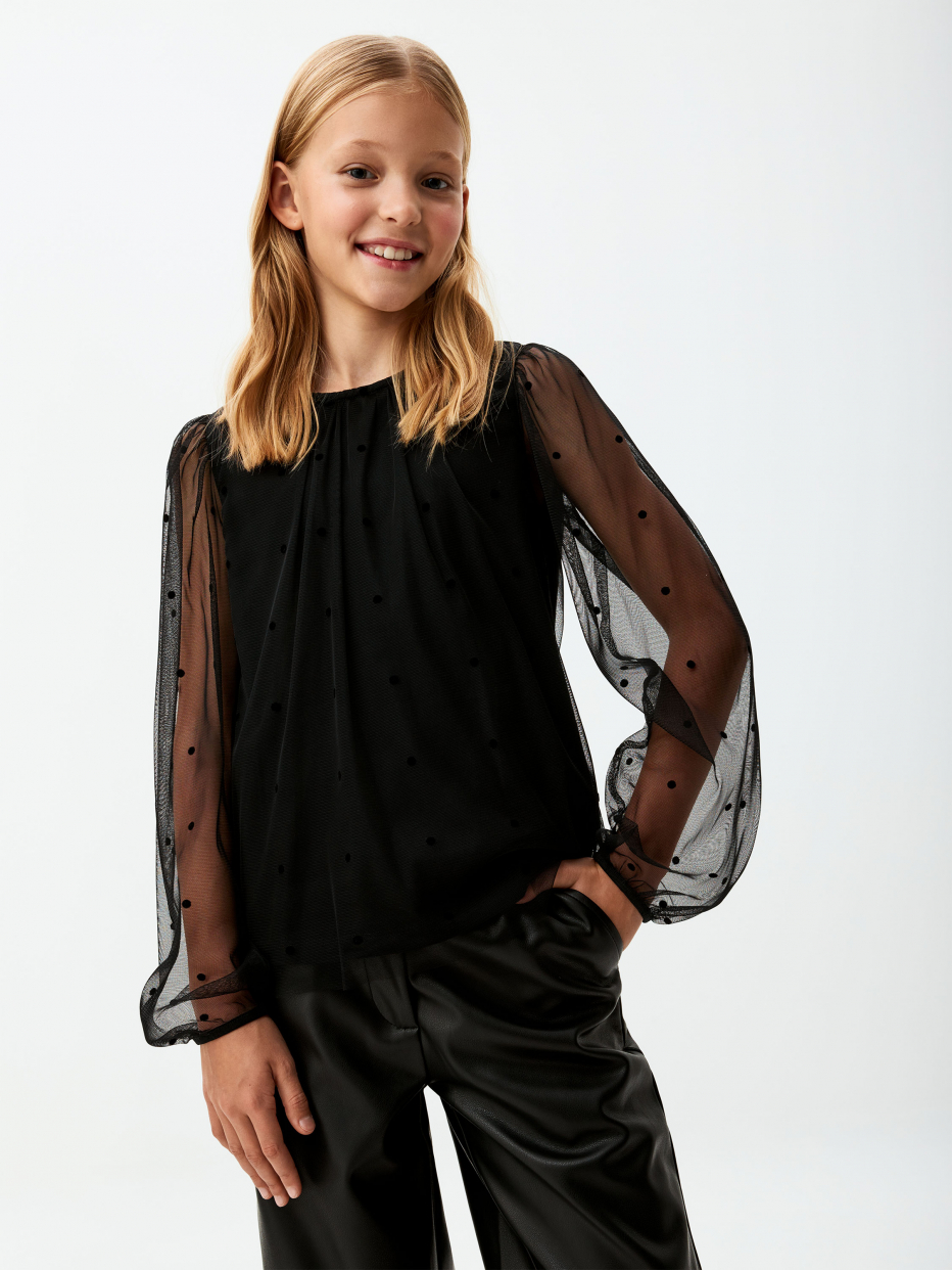 Черная блузка в горошек для девочек, фото - 1