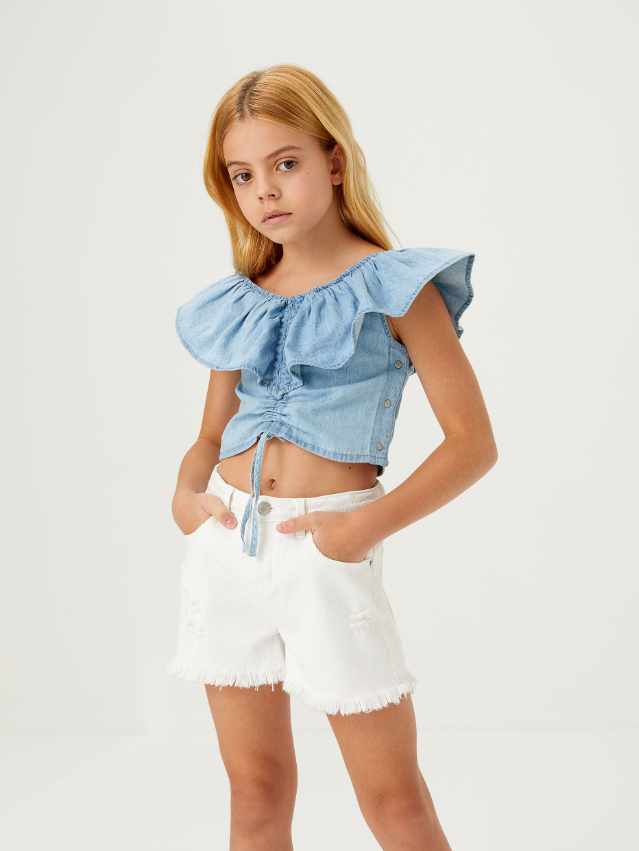 Хлопковая блузка со сборками для девочек, фото - 1