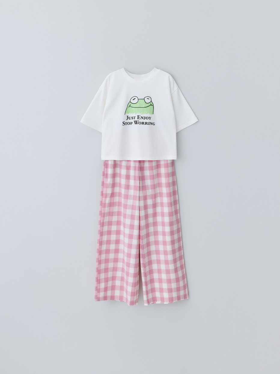 Пижама с брюками в клетку для девочек, фото - 1
