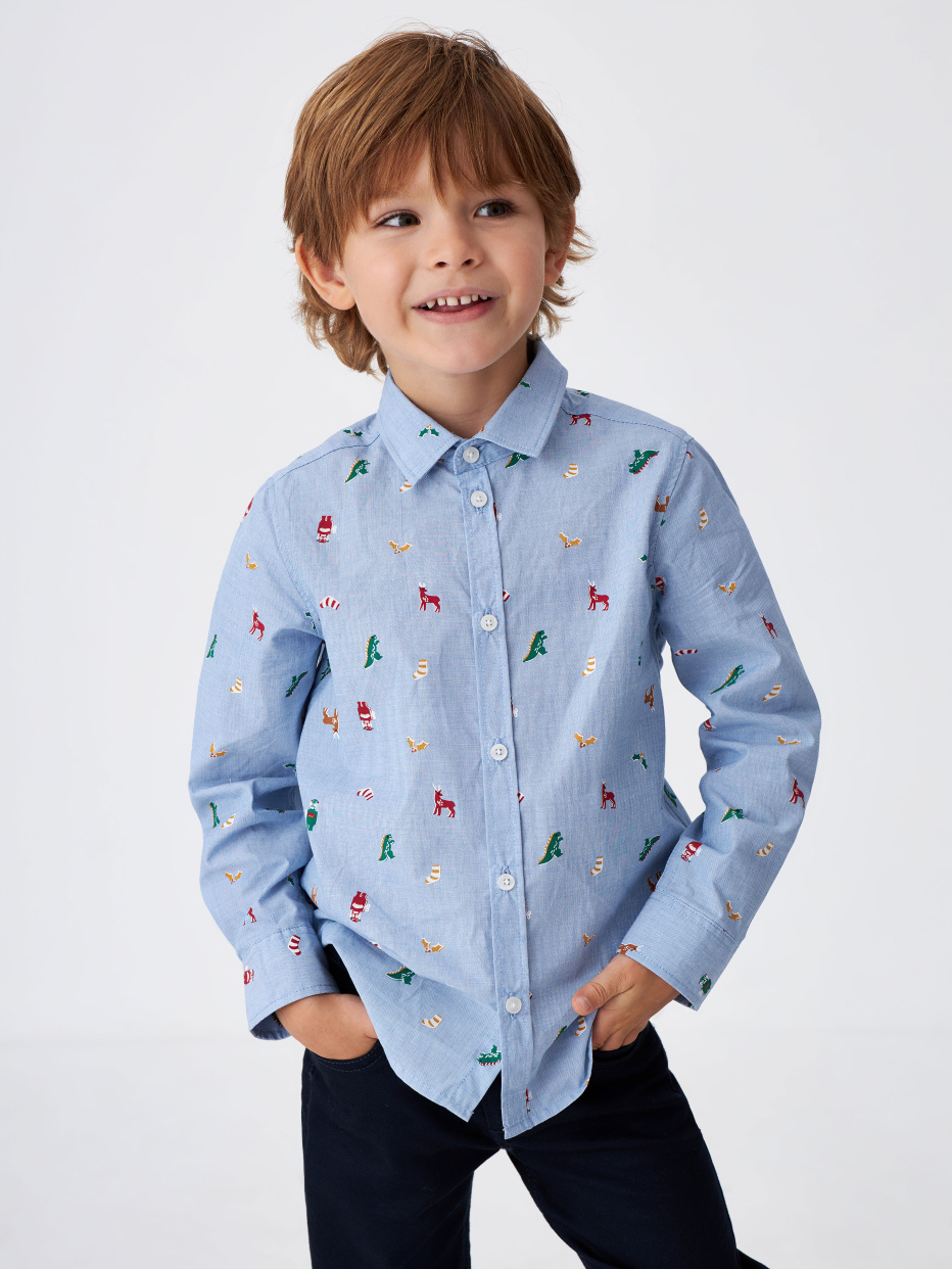 Рубашка с принтом для мальчиков цвет: голубой, артикул: 2812060504 – купить  в интернет-магазине sela