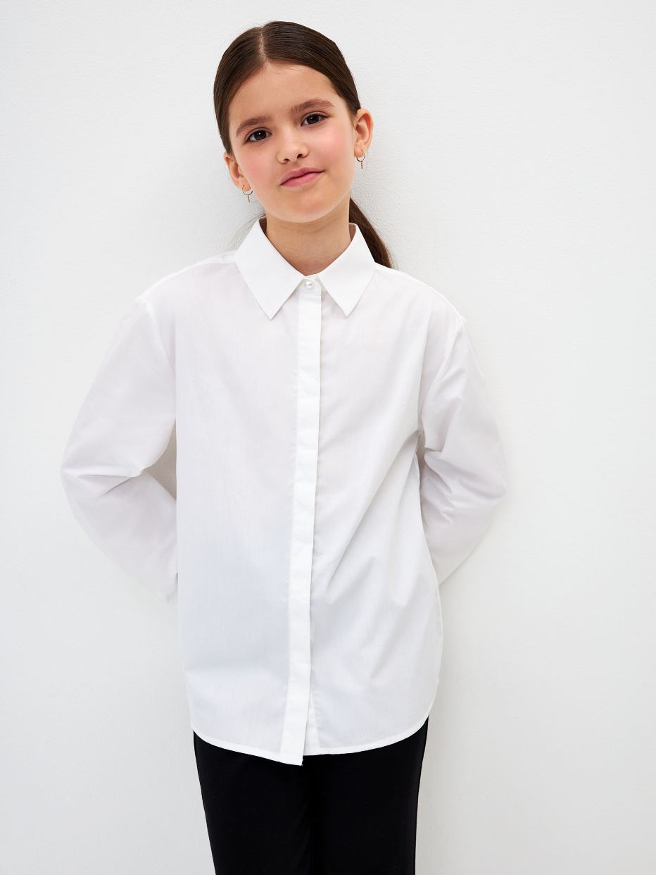 Хлопковая белая блузка для девочек цвет: белый, артикул: 3808050551 –купить в интернет-магазине sela