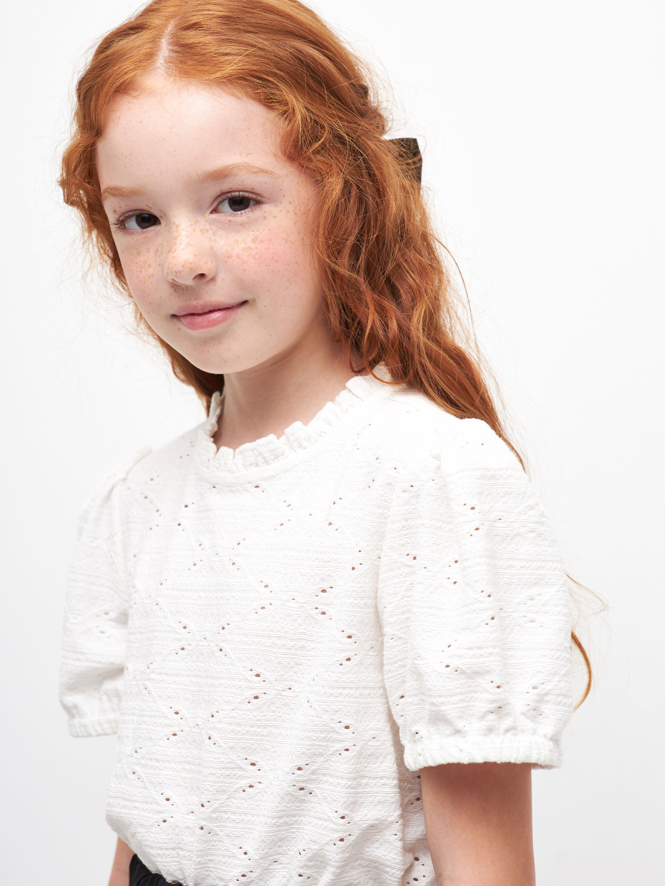 Кружевная блузка с рукавами-фонариками для девочек, фото - 1