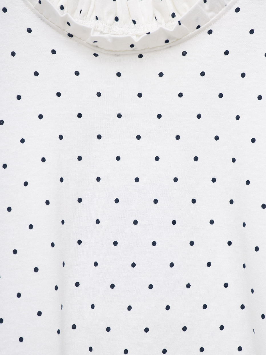 Трикотажная блузка в горошек с воротником-стойкой для девочек, фото - 3