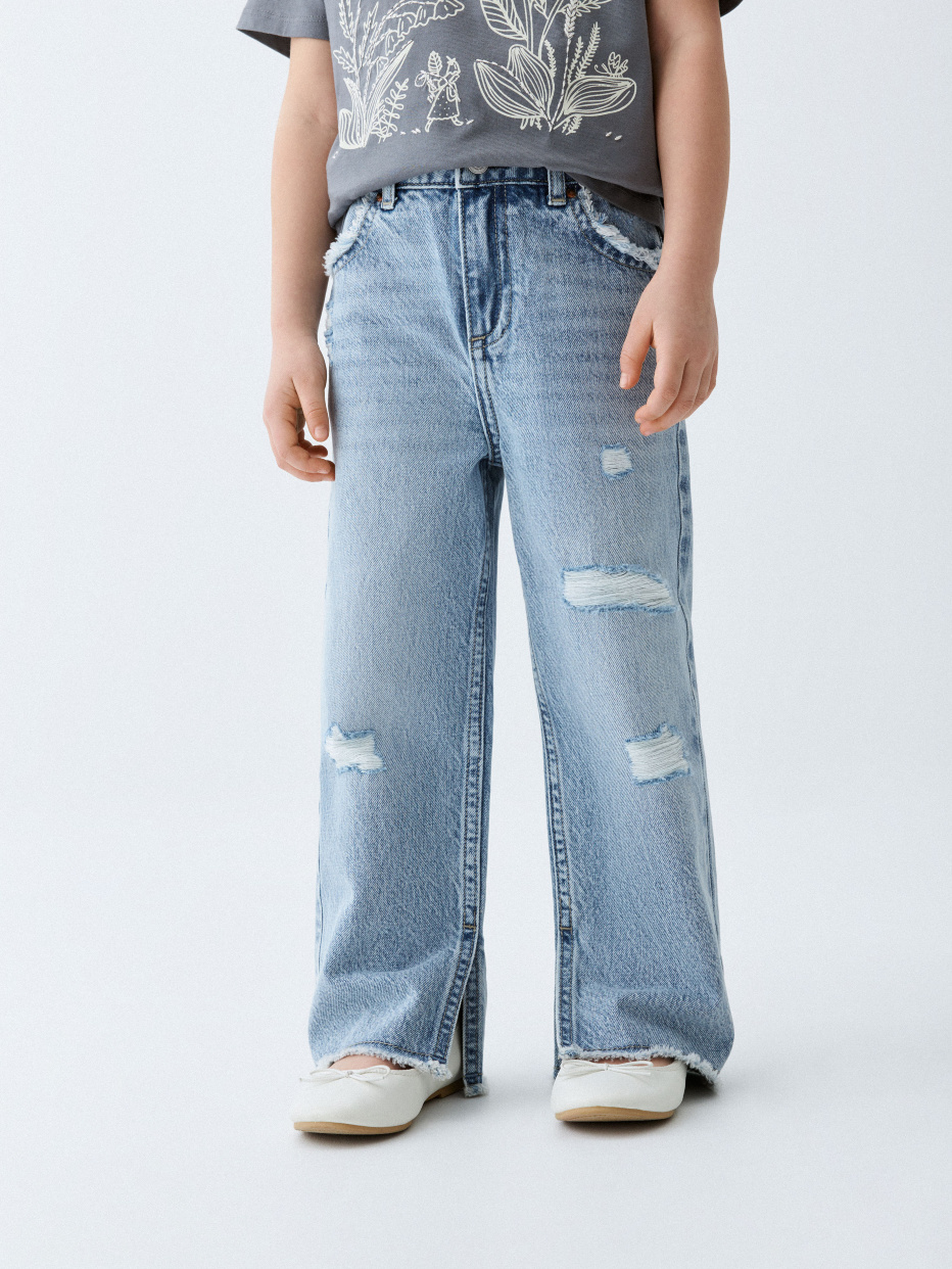 Рваные джинсы Wide leg для девочек, фото - 2