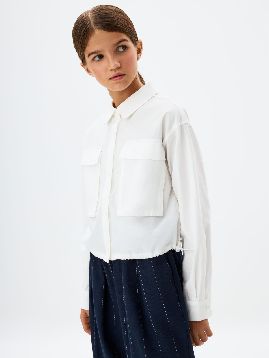 Укороченная белая рубашка для девочек, фото - 1