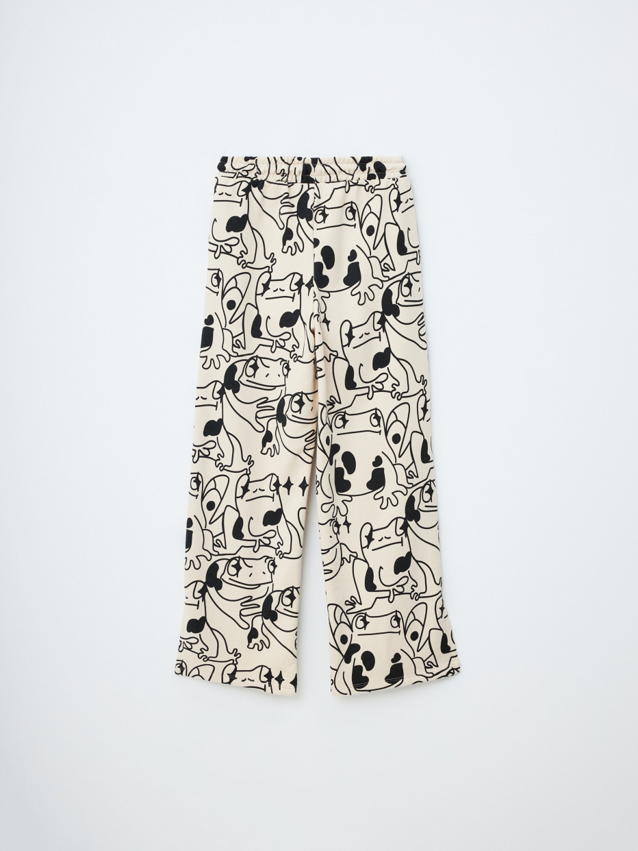 Широкие трикотажные брюки с принтом для девочек, фото - 4